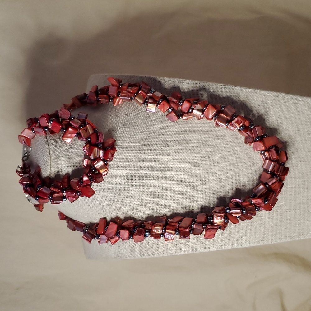 Cranberry Red Shell And Hematite Set - image 1